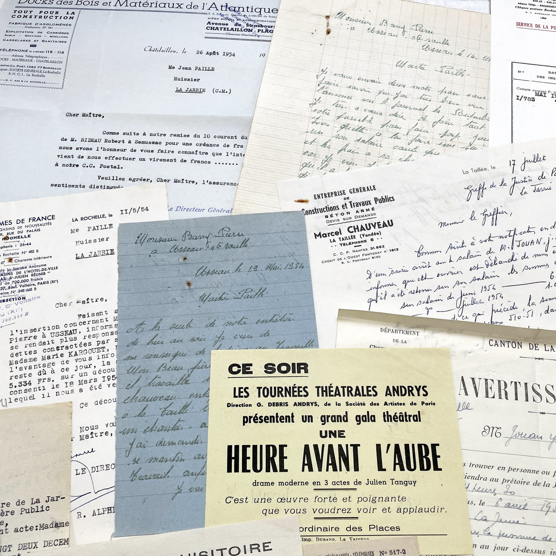 1950s - Vintage Ephemera Lot – French Letters, Invoices & Legal Documents from Notary Archive