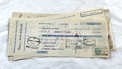 1930s - Lot of 6 Vintage French Bills of Exchange – Handwritten Commercial Documents with Stamps