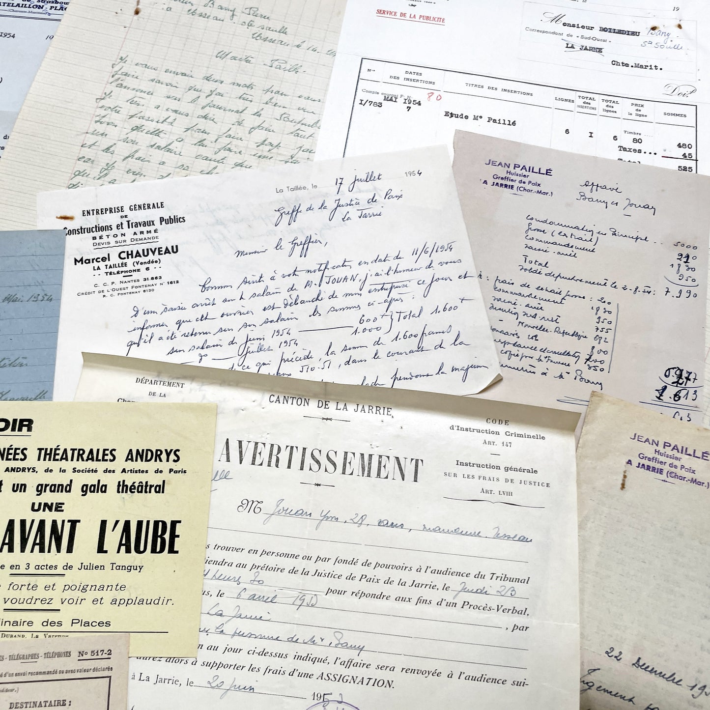 1950s - Vintage Ephemera Lot – French Letters, Invoices & Legal Documents from Notary Archive