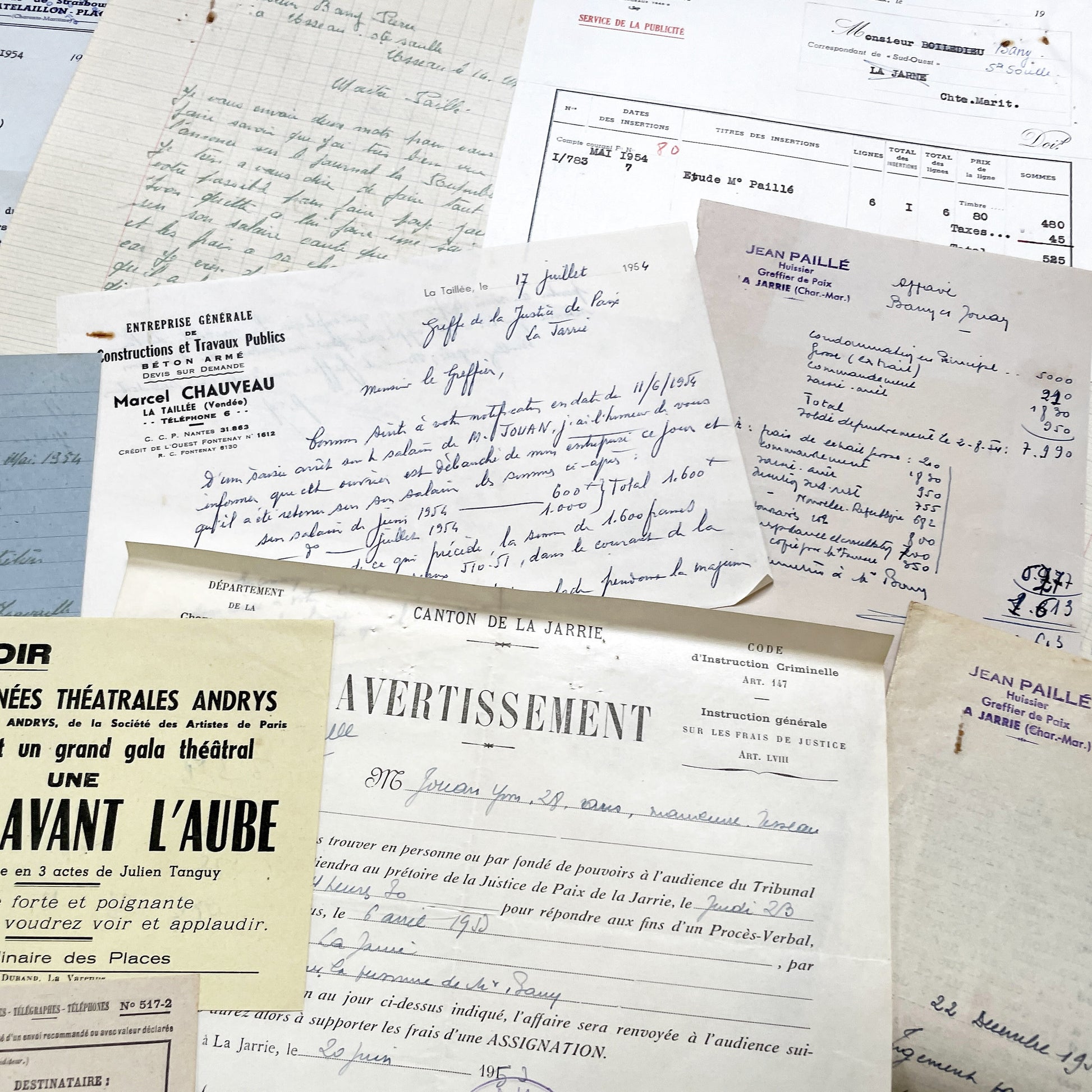 1950s - Vintage Ephemera Lot – French Letters, Invoices & Legal Documents from Notary Archive