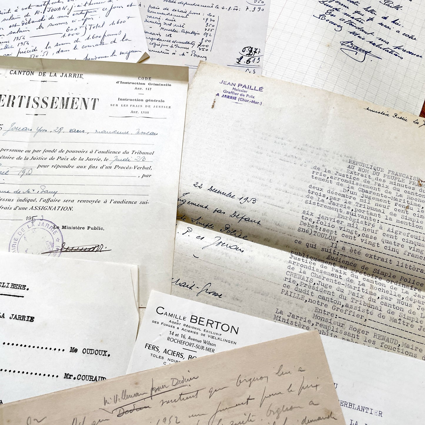 1950s - Vintage Ephemera Lot – French Letters, Invoices & Legal Documents from Notary Archive