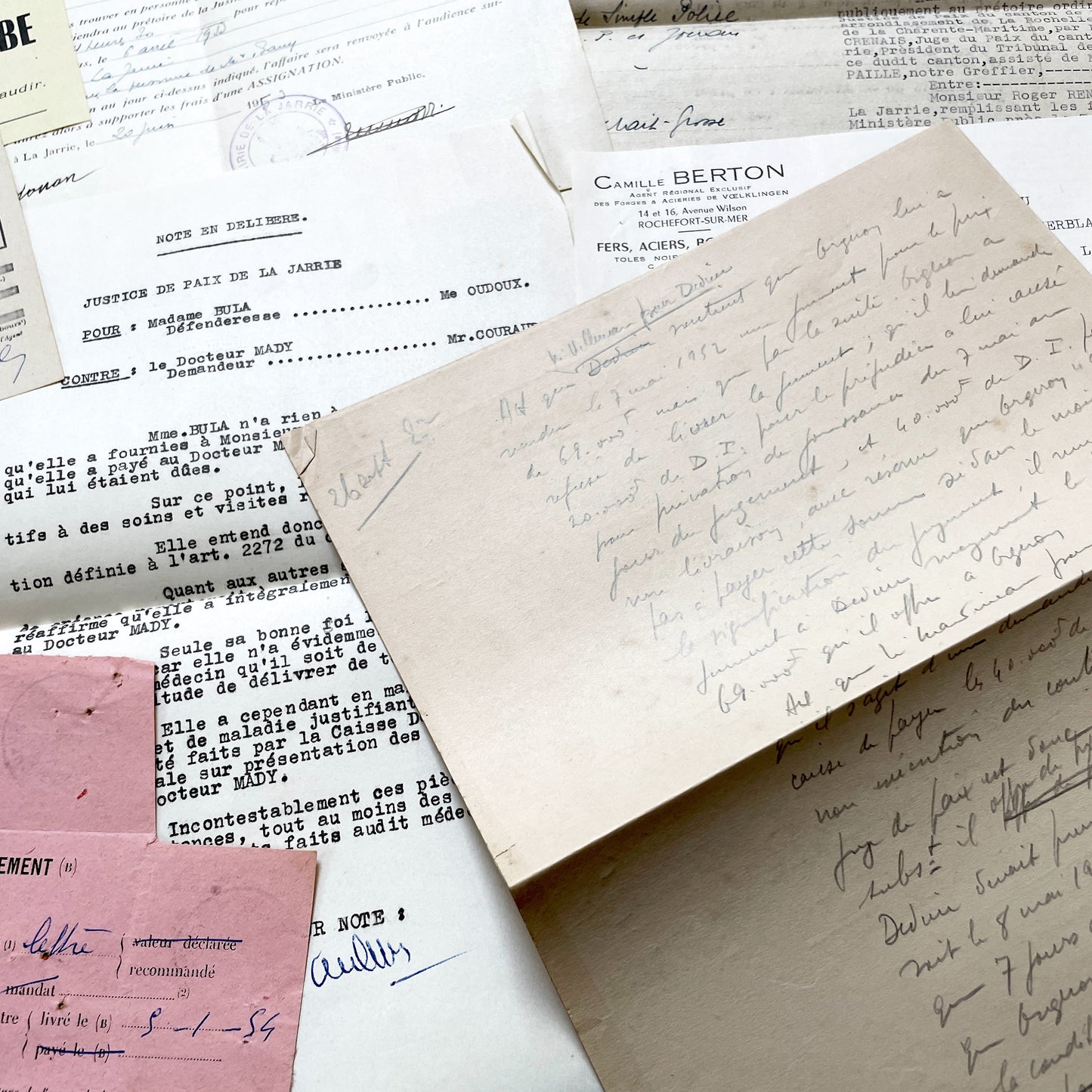 1950s - Vintage Ephemera Lot – French Letters, Invoices & Legal Documents from Notary Archive