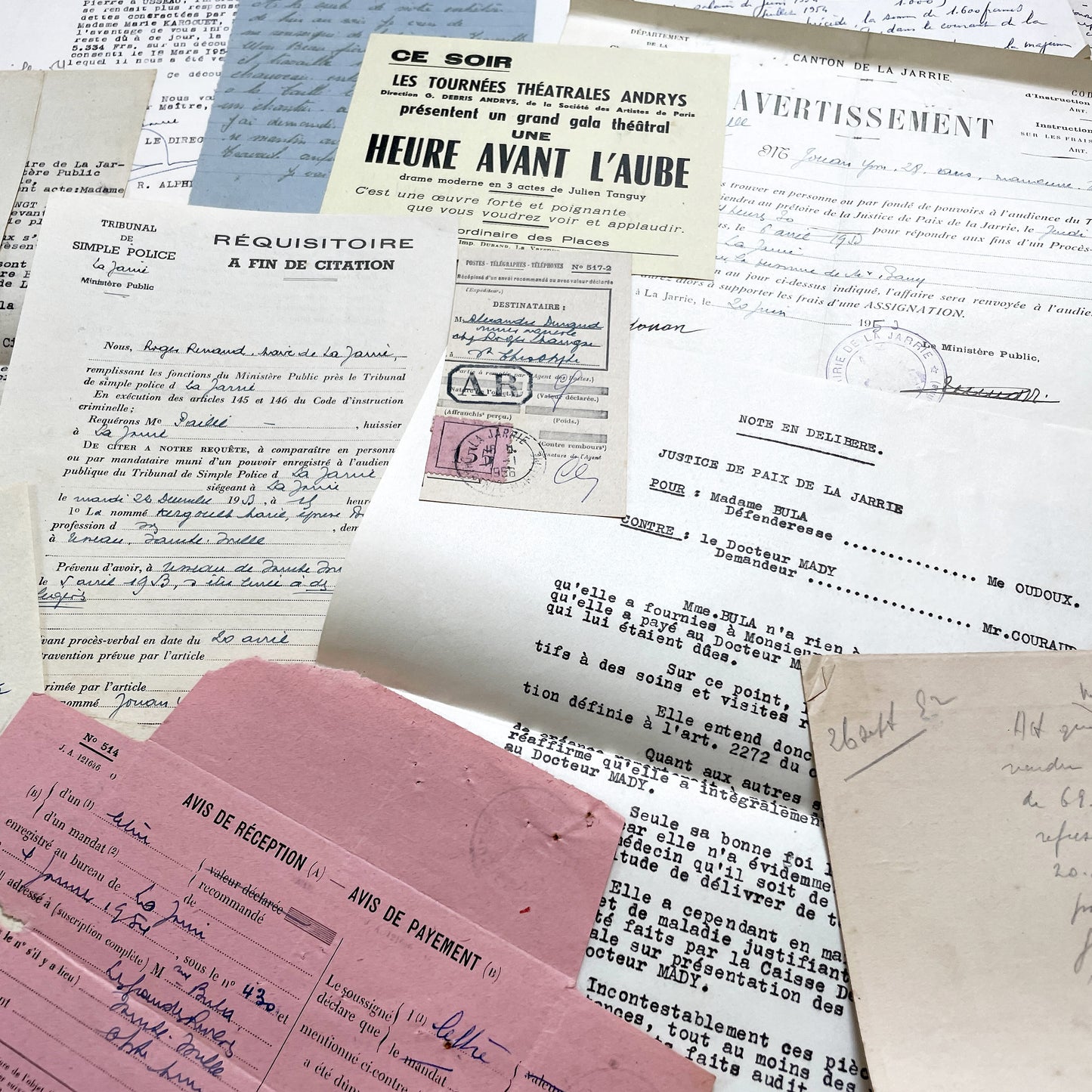 1950s - Vintage Ephemera Lot – French Letters, Invoices & Legal Documents from Notary Archive