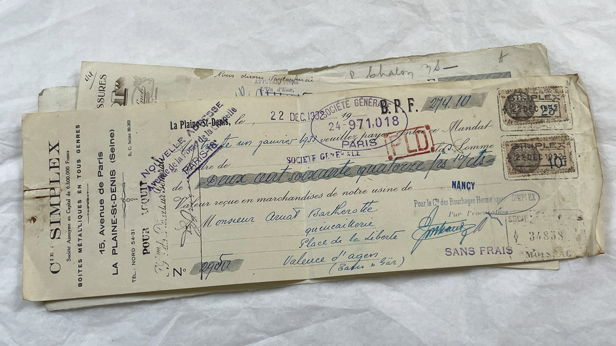 1930s - Lot of 6 Vintage French Bills of Exchange – Handwritten Commercial Documents with Stamps