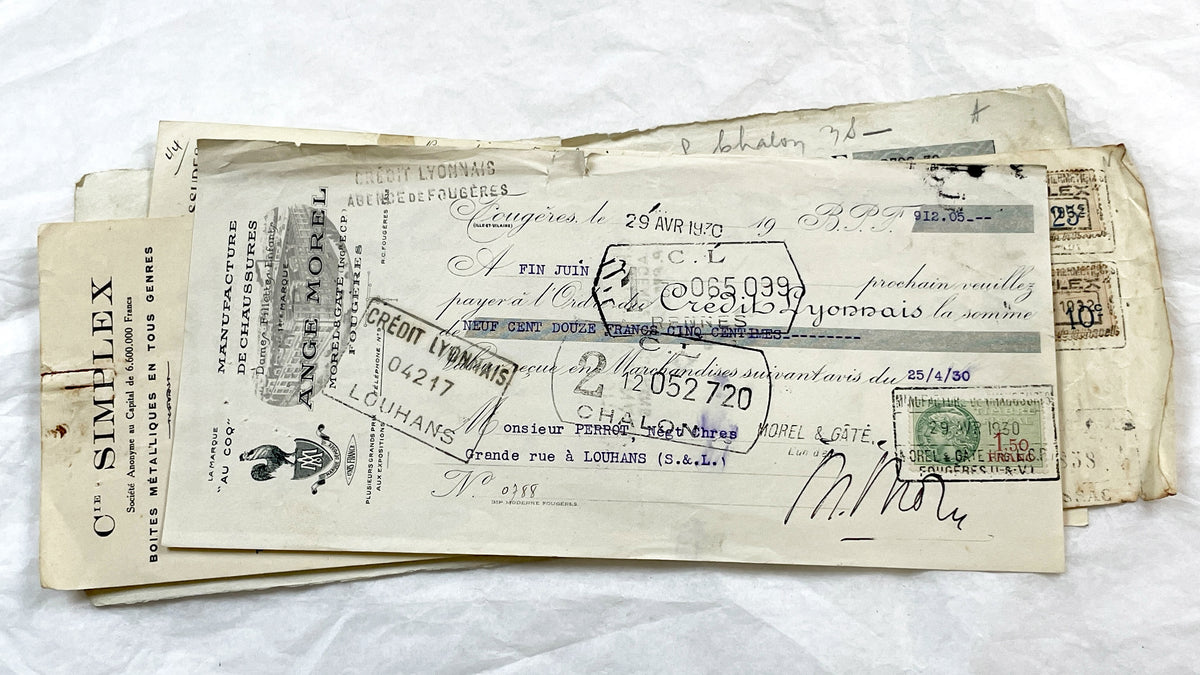 1930s - Lot of 6 Vintage French Bills of Exchange – Handwritten Commercial Documents with Stamps