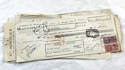 1930s - Lot of 6 Vintage French Bills of Exchange – Handwritten Commercial Documents with Stamps