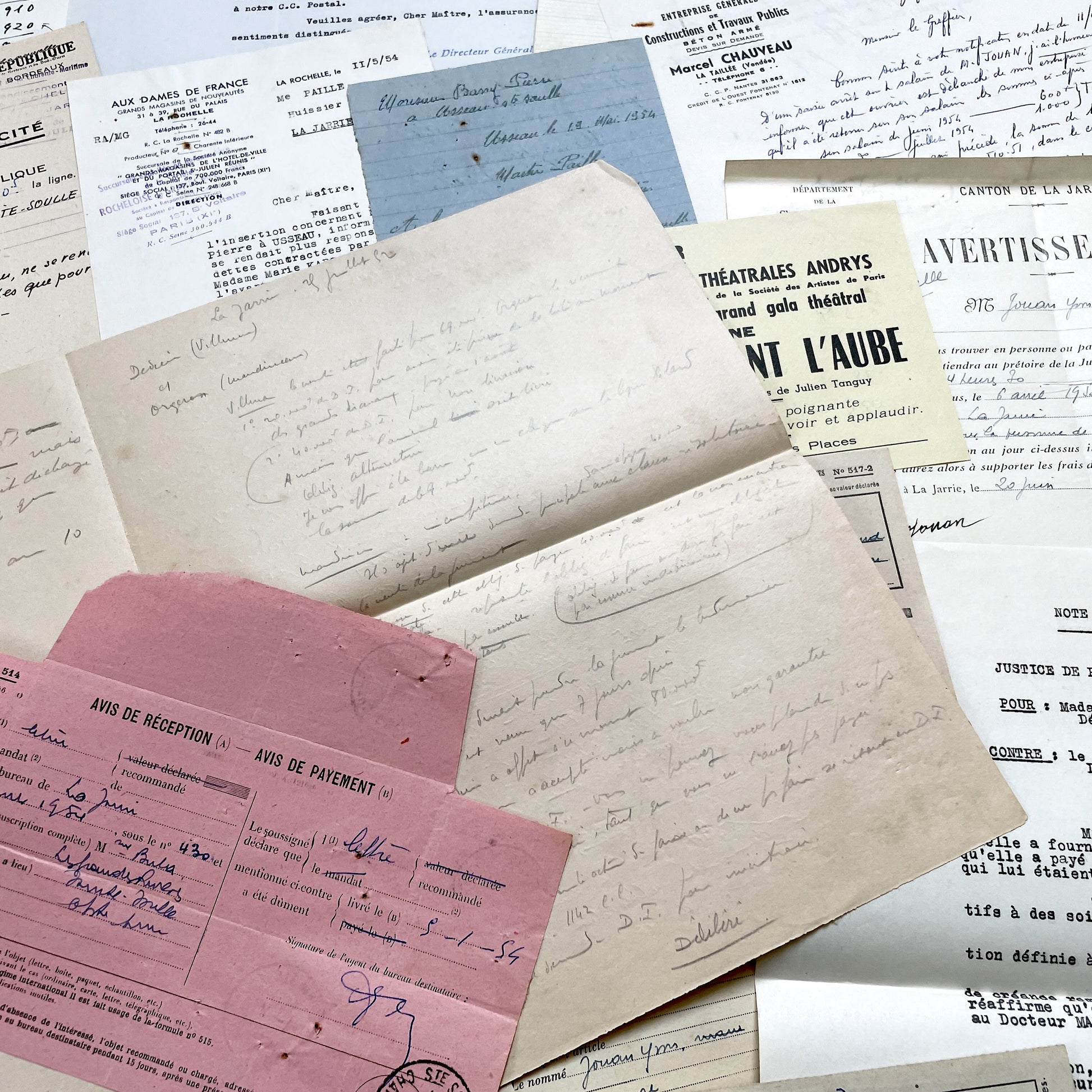 1950s - Vintage Ephemera Lot – French Letters, Invoices & Legal Documents from Notary Archive