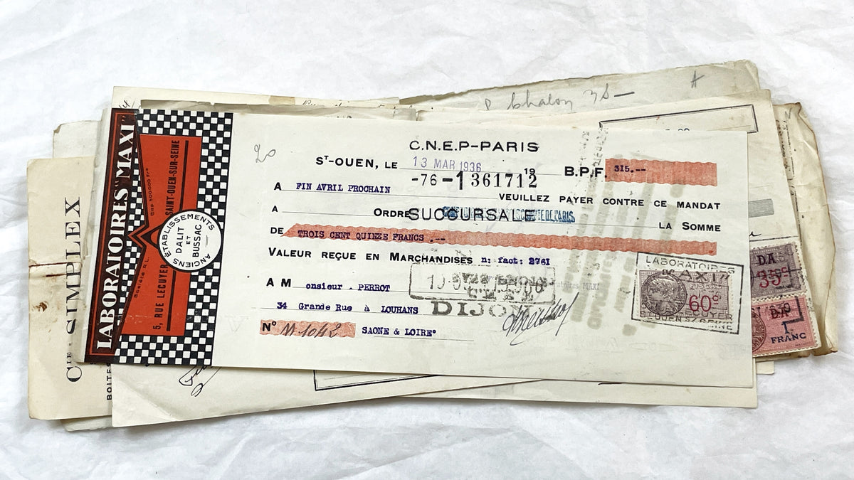 1930s - Lot of 6 Vintage French Bills of Exchange – Handwritten Commercial Documents with Stamps