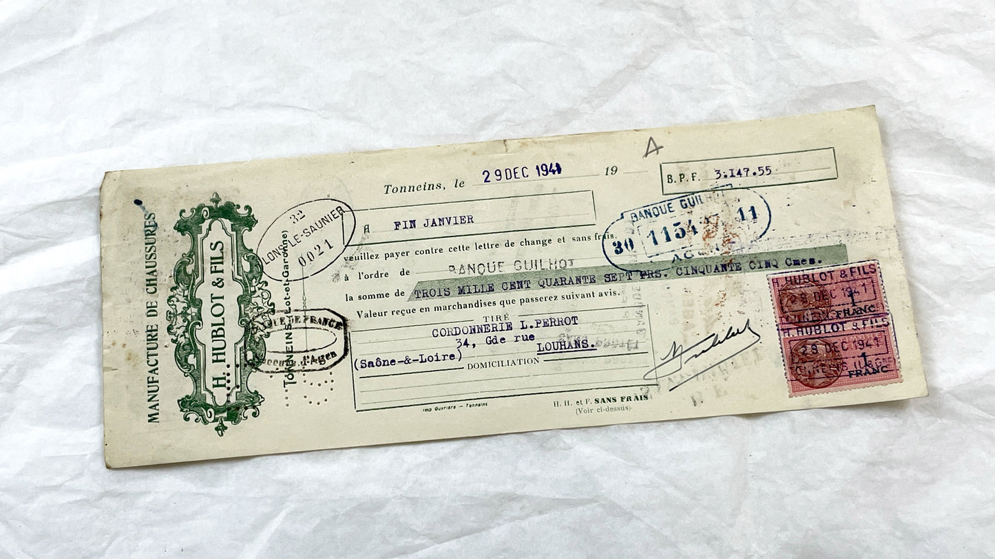 1930s - Lot of 6 Vintage French Bills of Exchange – Handwritten Commercial Documents with Stamps