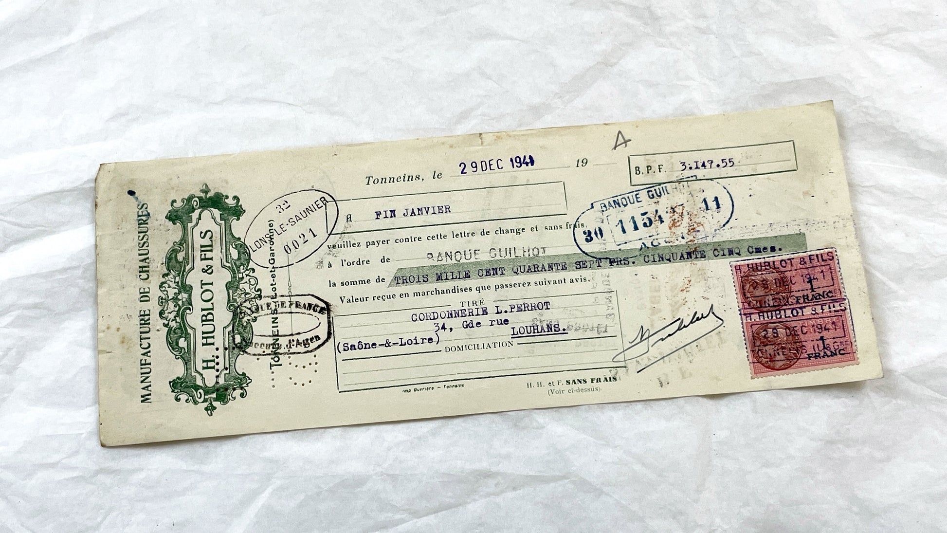 1930s - Lot of 6 Vintage French Bills of Exchange – Handwritten Commercial Documents with Stamps