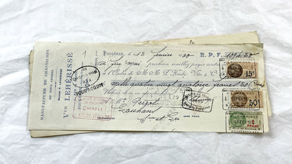 1930s - Lot of 6 Vintage French Bills of Exchange – Handwritten Commercial Documents with Stamps
