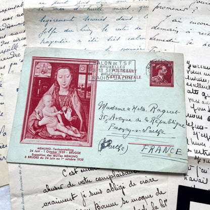 Set of 10 French handwritten letters from the 1940s, featuring elegant script and various historical contexts.