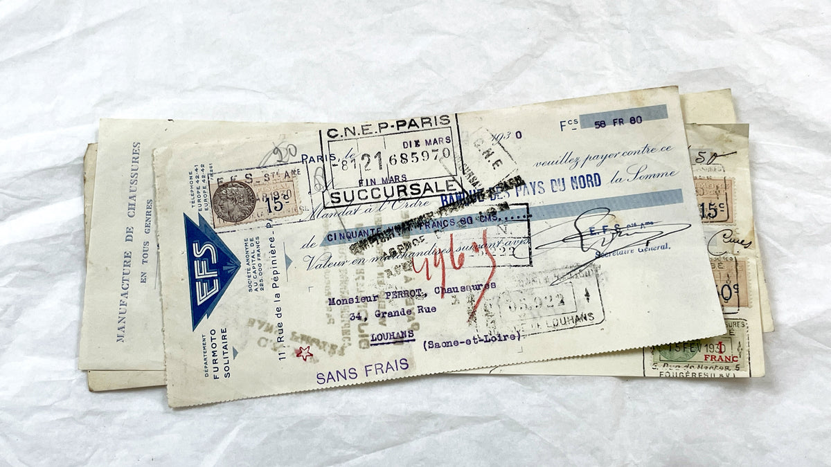 1930s - Lot of 6 Vintage French Bills of Exchange – Handwritten Commercial Documents with Stamps