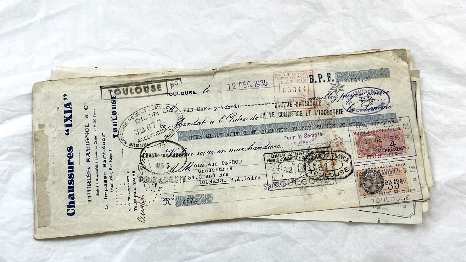 1930s - Lot of 6 Vintage French Bills of Exchange – Handwritten Commercial Documents with Stamps
