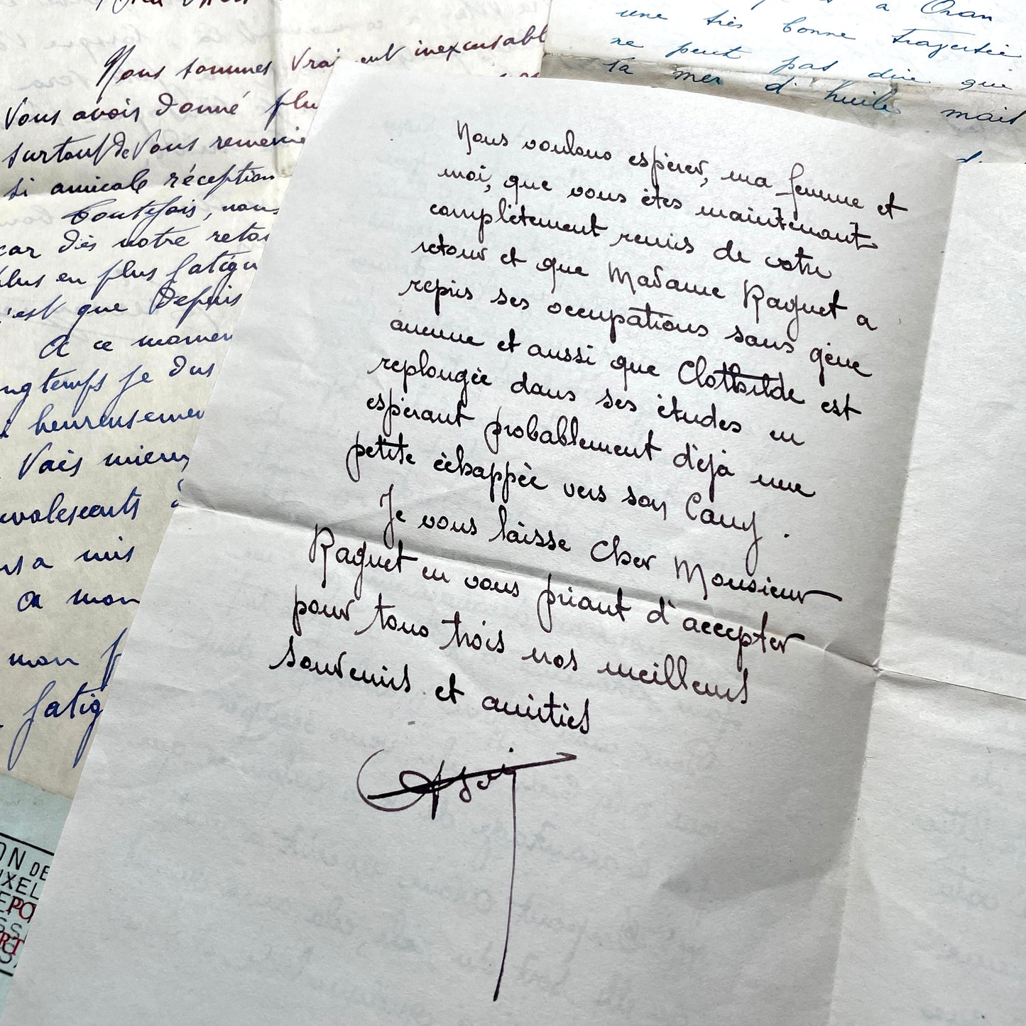 Set of 10 French handwritten letters from the 1940s, featuring elegant script and various historical contexts.