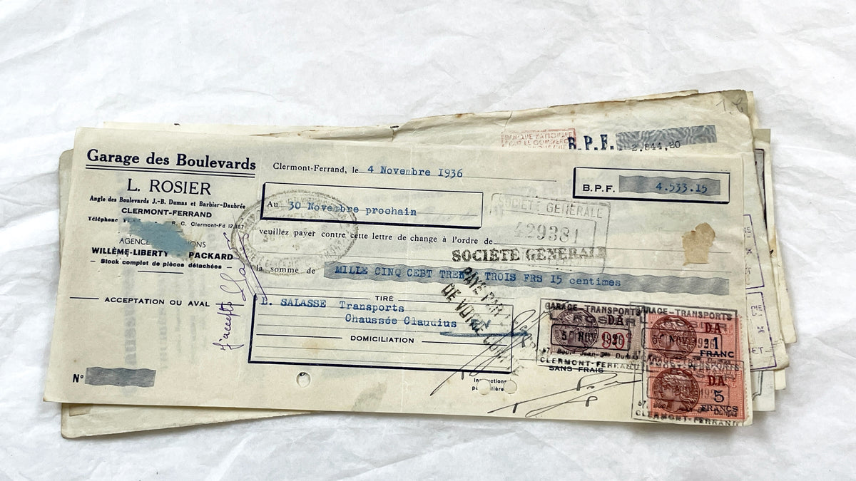1930s - Lot of 6 Vintage French Bills of Exchange – Handwritten Commercial Documents with Stamps