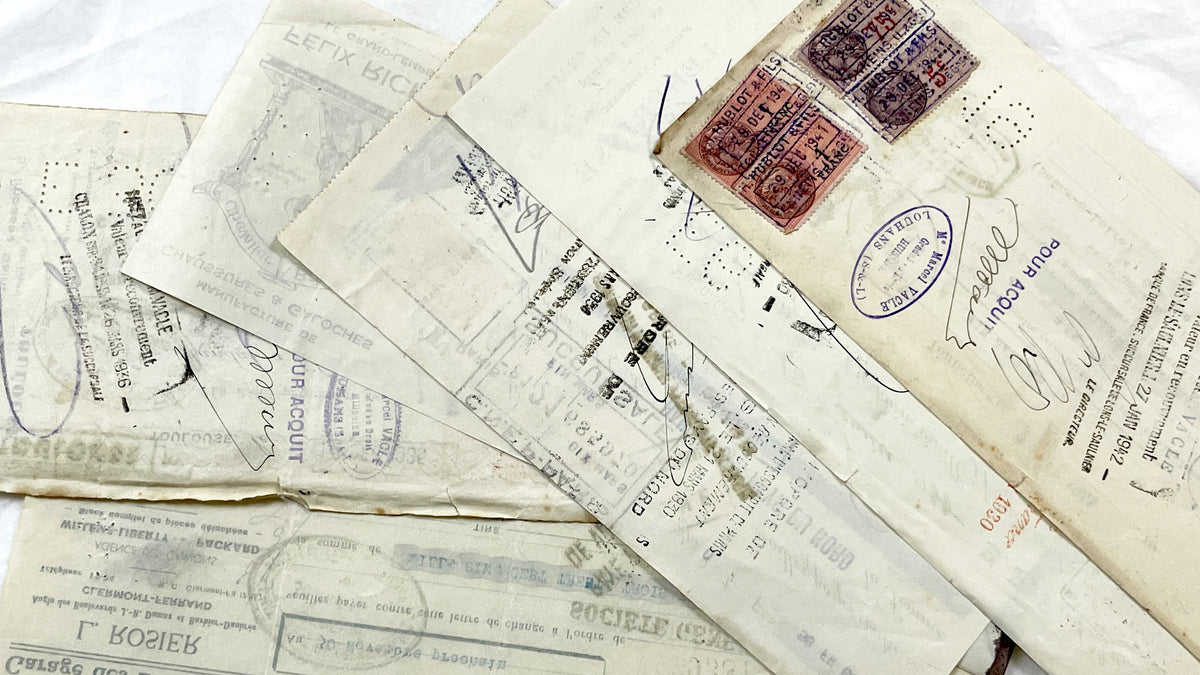 1930s - Lot of 6 Vintage French Bills of Exchange – Handwritten Commercial Documents with Stamps