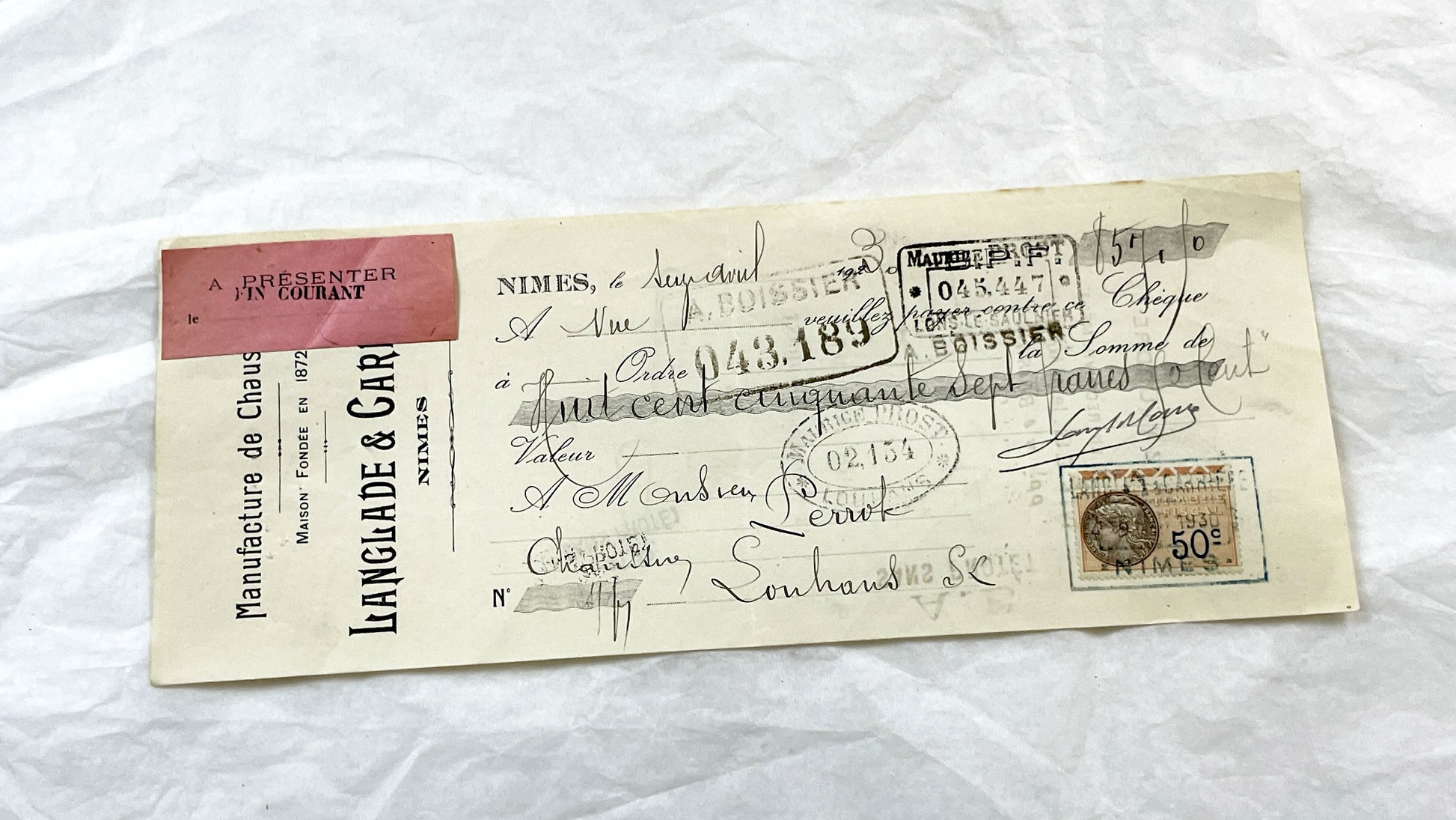 1930s - Lot of 6 Vintage French Bills of Exchange – Handwritten Commercial Documents with Stamps