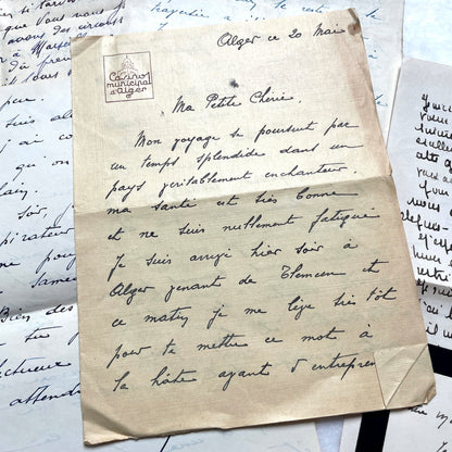 Set of 10 French handwritten letters from the 1940s, featuring elegant script and various historical contexts.