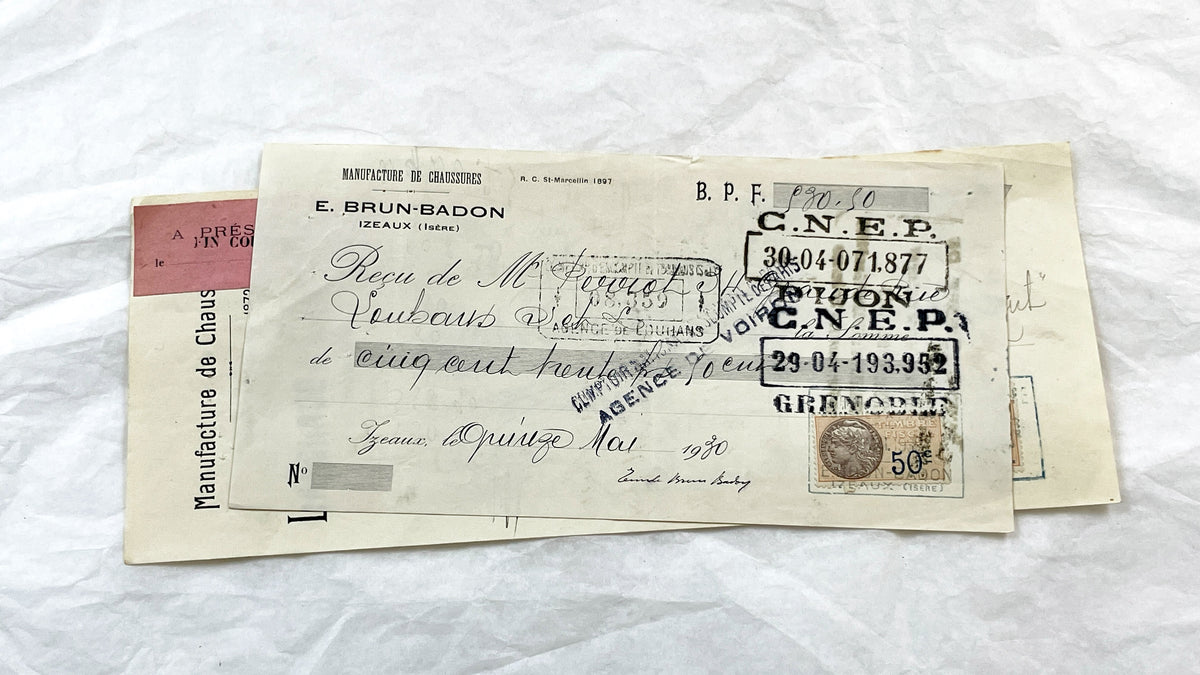 1930s - Lot of 6 Vintage French Bills of Exchange – Handwritten Commercial Documents with Stamps
