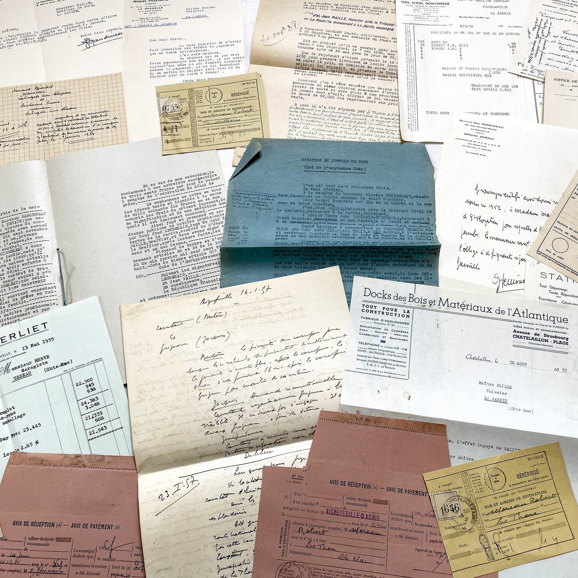 1950s - Vintage Ephemera Lot – French Letters, Invoices & Legal Documents from Notary Archive