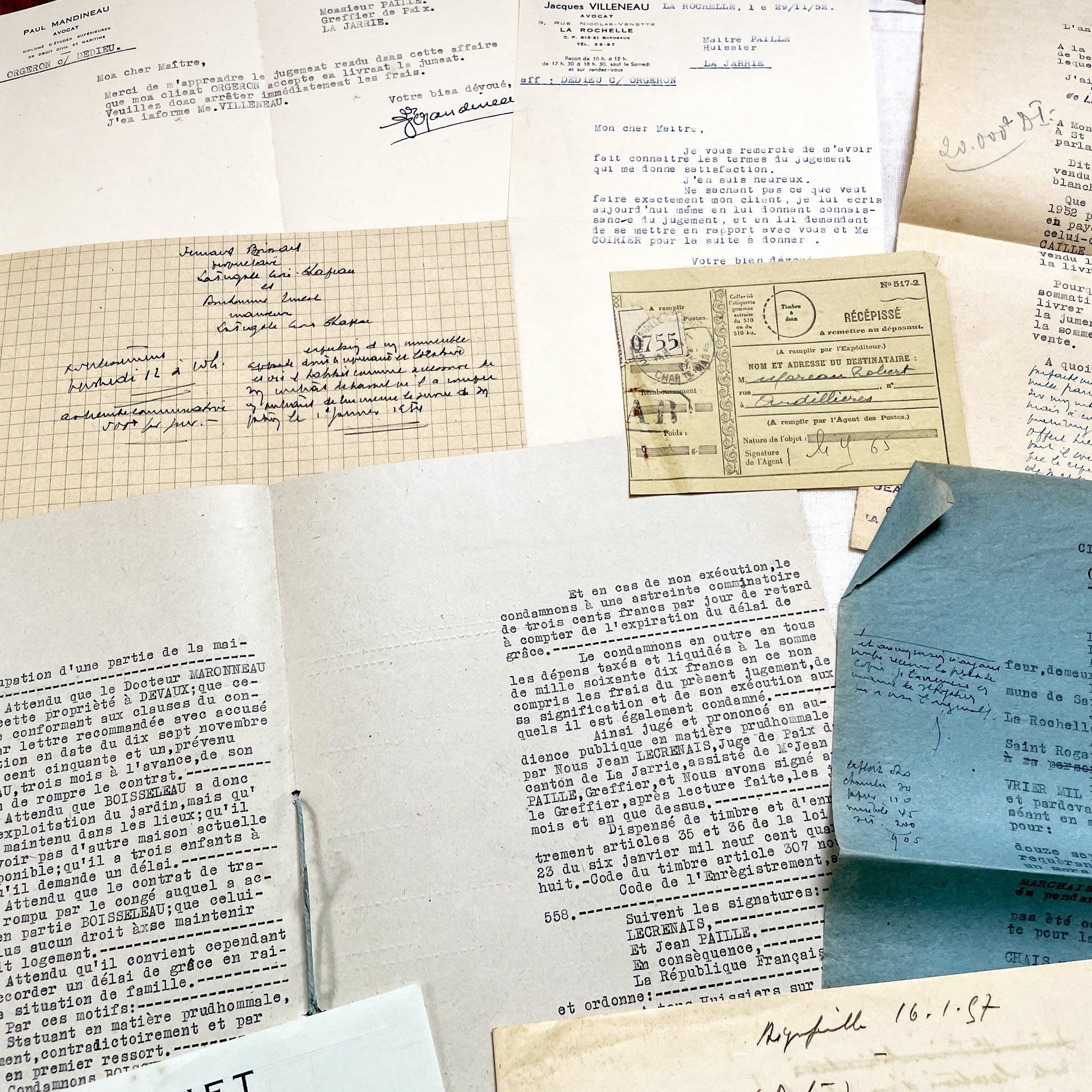 1950s - Vintage Ephemera Lot – French Letters, Invoices & Legal Documents from Notary Archive