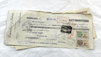 1930s - Lot of 6 Vintage French Bills of Exchange – Handwritten Commercial Documents with Stamps