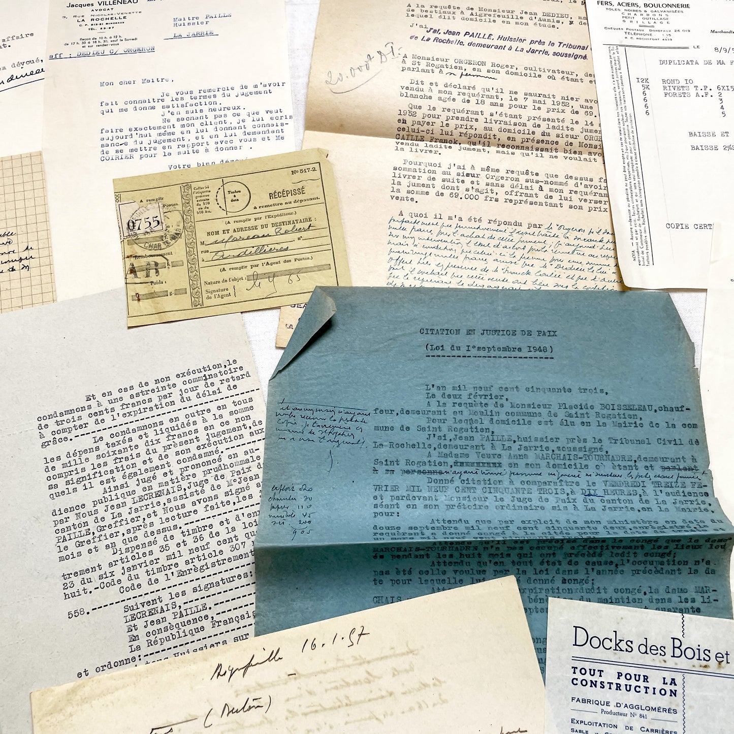1950s - Vintage Ephemera Lot – French Letters, Invoices & Legal Documents from Notary Archive