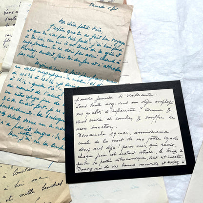 Set of 10 French handwritten letters from the 1940s, featuring elegant script and various historical contexts.