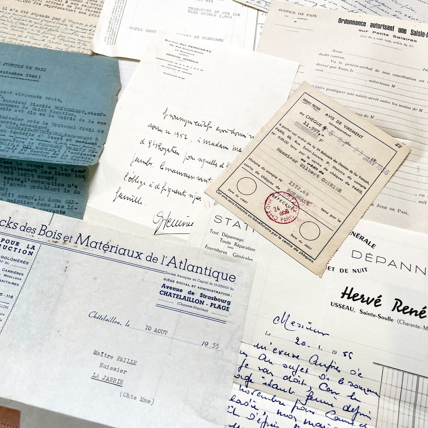 1950s - Vintage Ephemera Lot – French Letters, Invoices & Legal Documents from Notary Archive
