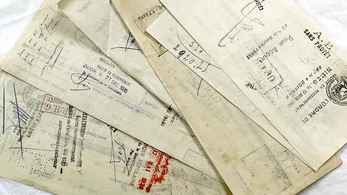 1930s - Lot of 6 Vintage French Bills of Exchange – Handwritten Commercial Documents with Stamps