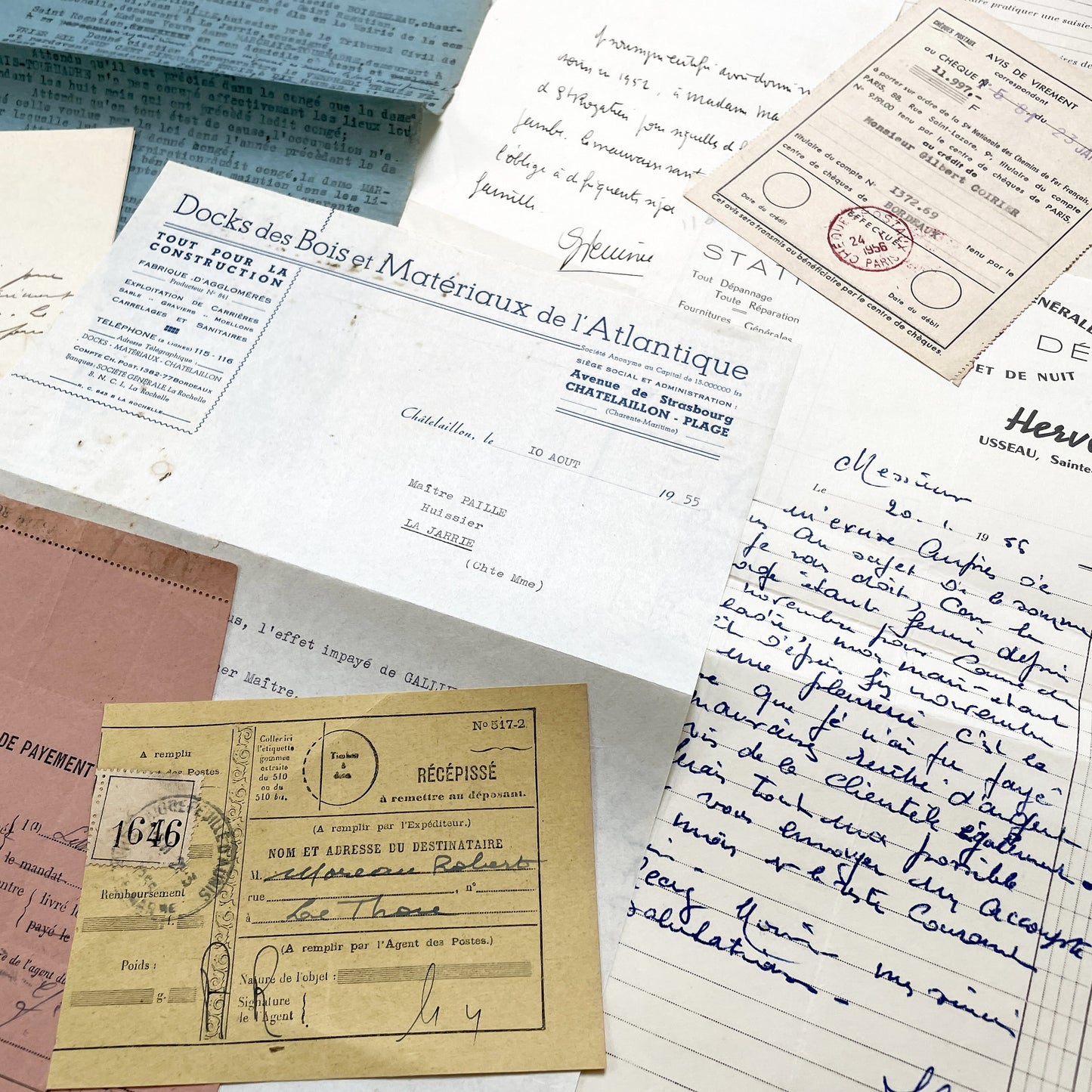 1950s - Vintage Ephemera Lot – French Letters, Invoices & Legal Documents from Notary Archive