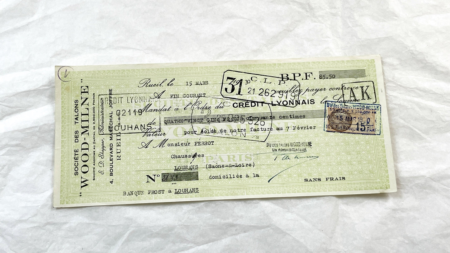 1930s - Lot of 6 Vintage French Bills of Exchange – Handwritten Commercial Documents with Stamps