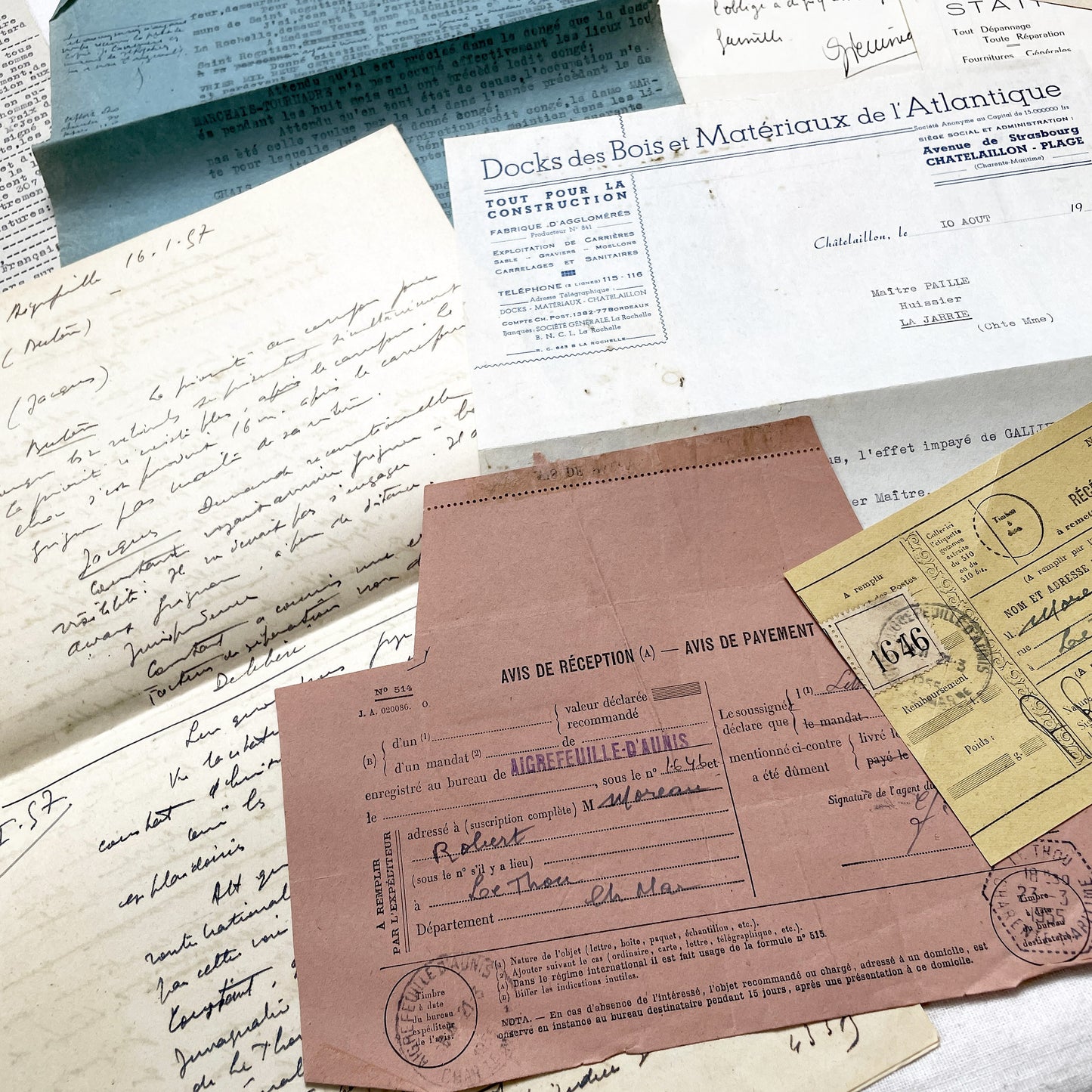 1950s - Vintage Ephemera Lot – French Letters, Invoices & Legal Documents from Notary Archive