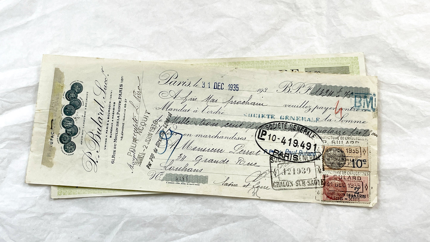 1930s - Lot of 6 Vintage French Bills of Exchange – Handwritten Commercial Documents with Stamps