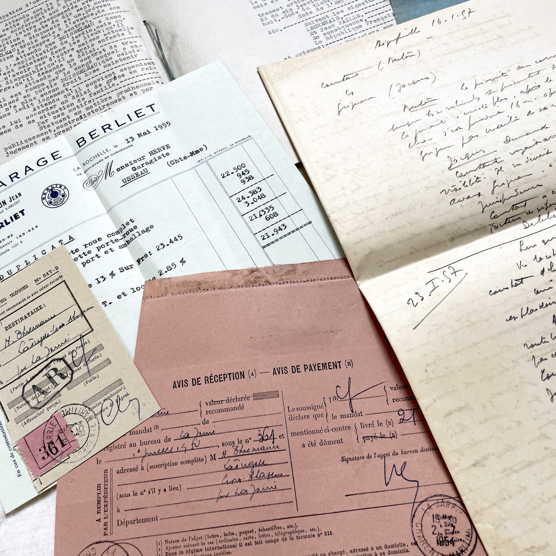 1950s - Vintage Ephemera Lot – French Letters, Invoices & Legal Documents from Notary Archive
