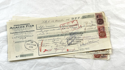 1930s - Lot of 6 Vintage French Bills of Exchange – Handwritten Commercial Documents with Stamps