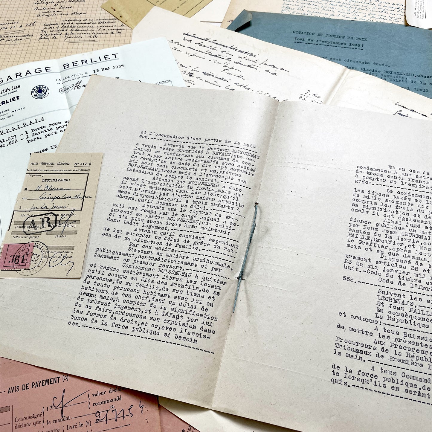 1950s - Vintage Ephemera Lot – French Letters, Invoices & Legal Documents from Notary Archive