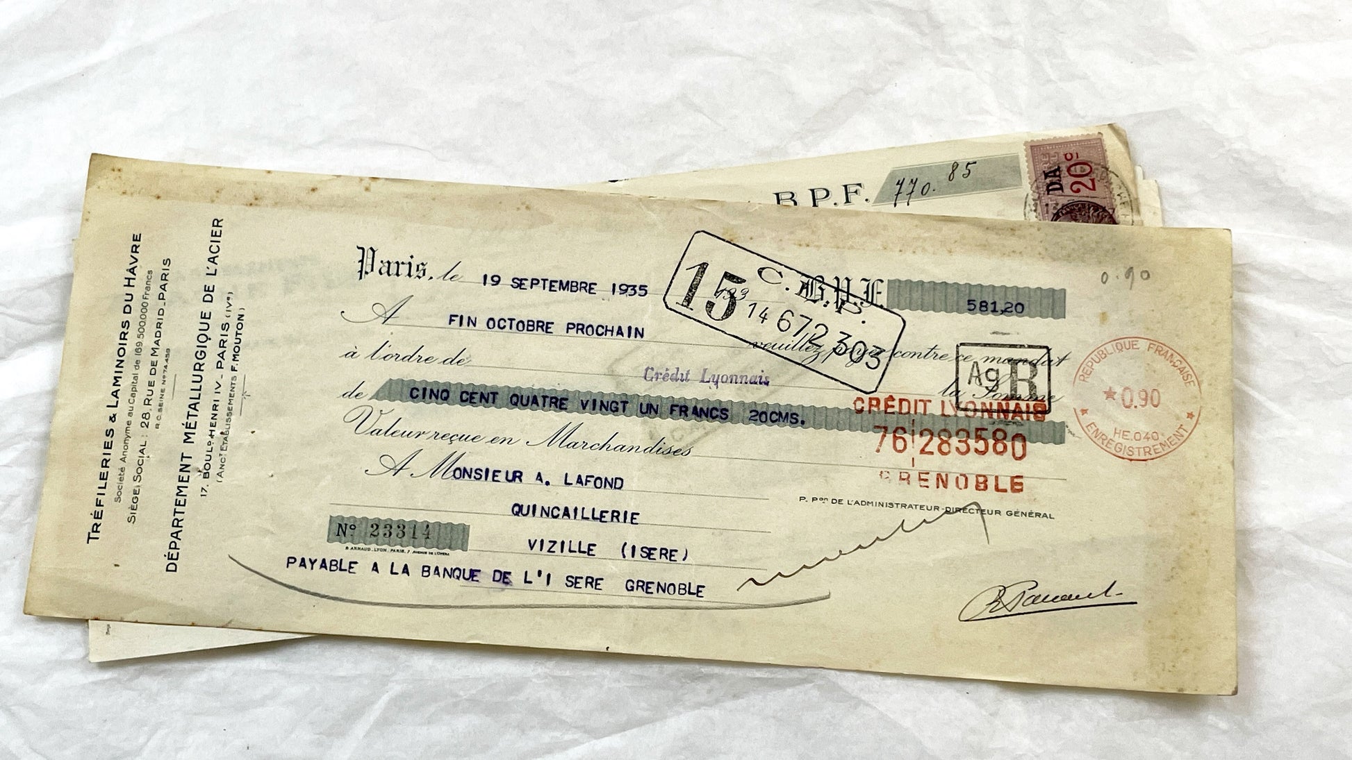 1930s - Lot of 6 Vintage French Bills of Exchange – Handwritten Commercial Documents with Stamps