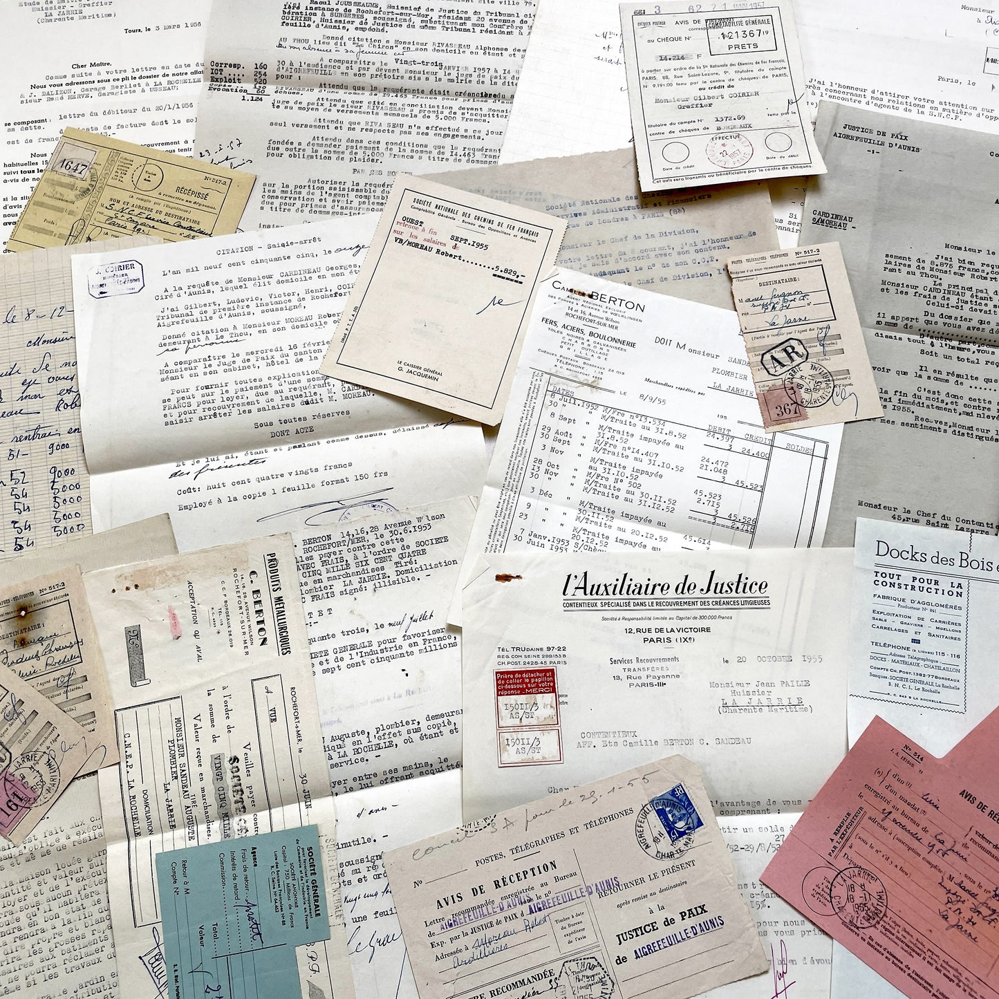 1950s - Vintage Ephemera Lot – French Letters, Invoices & Legal Documents from Notary Archive