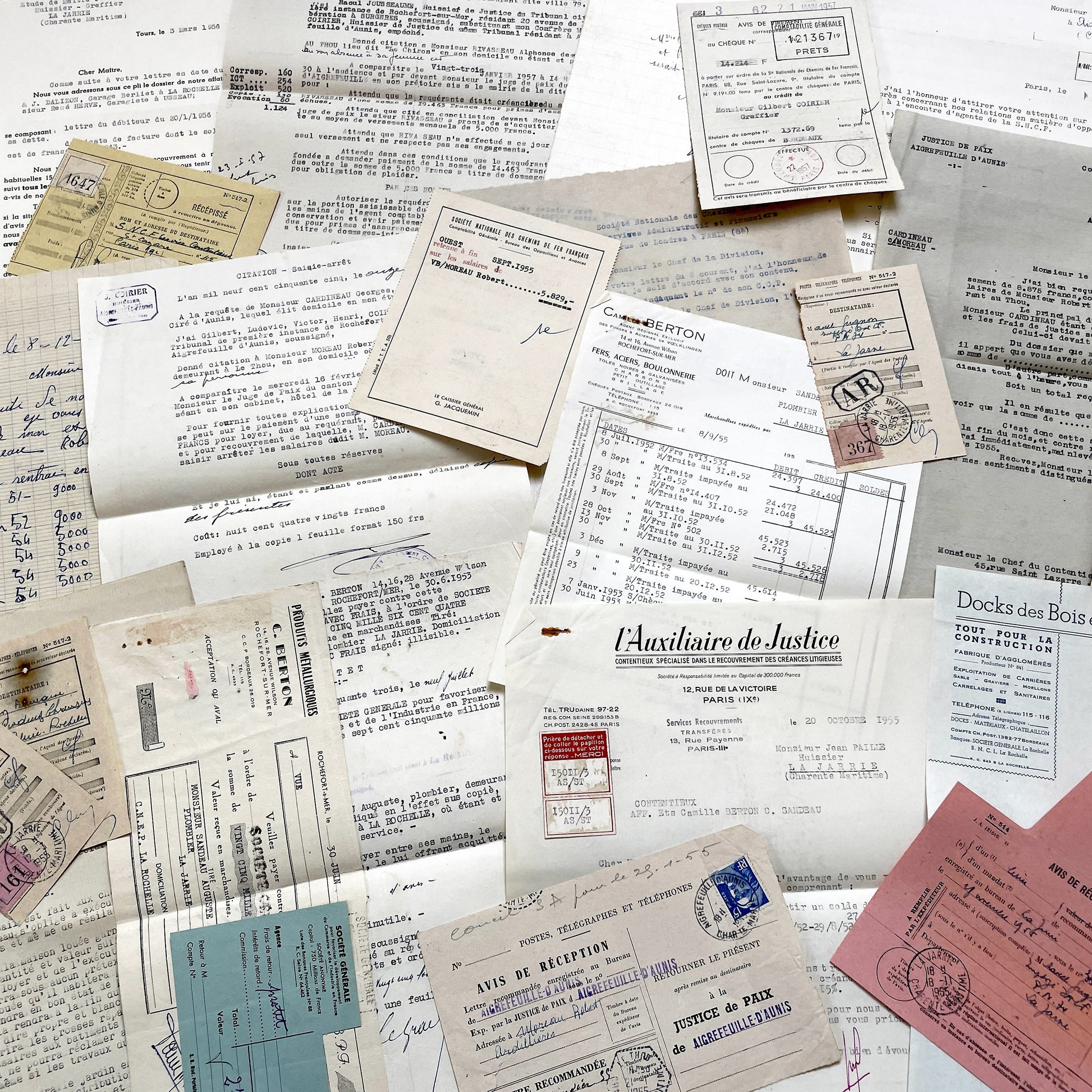 1950s - Vintage Ephemera Lot – French Letters, Invoices & Legal Documents from Notary Archive