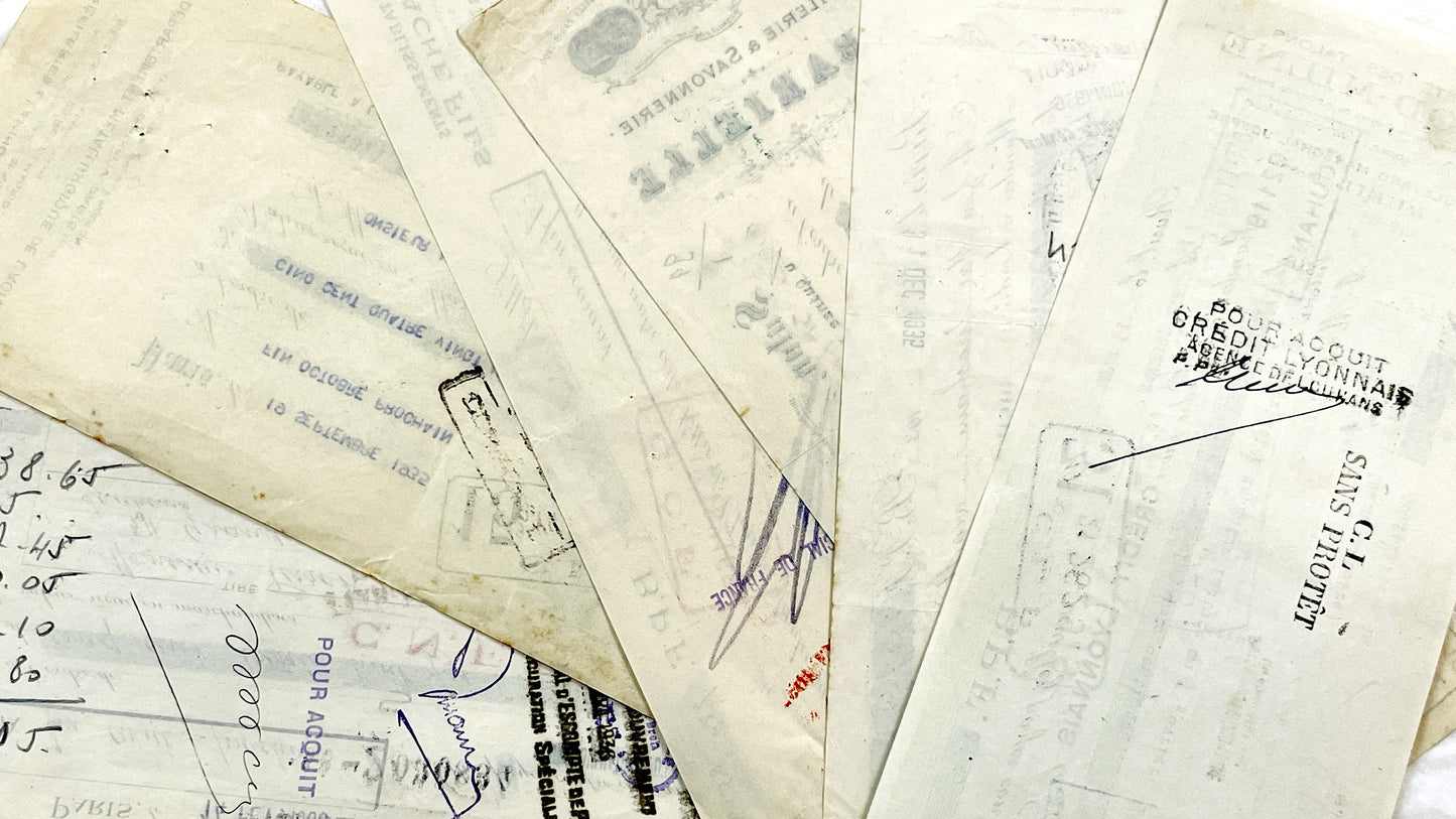 1930s - Lot of 6 Vintage French Bills of Exchange – Handwritten Commercial Documents with Stamps