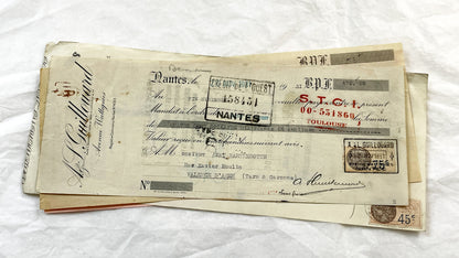 1930s - Lot of 6 Vintage French Bills of Exchange – Handwritten Commercial Documents with Stamps