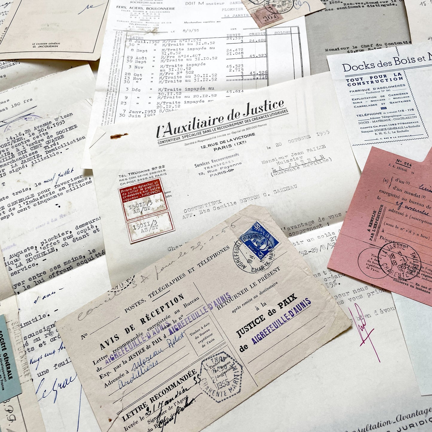 1950s - Vintage Ephemera Lot – French Letters, Invoices & Legal Documents from Notary Archive