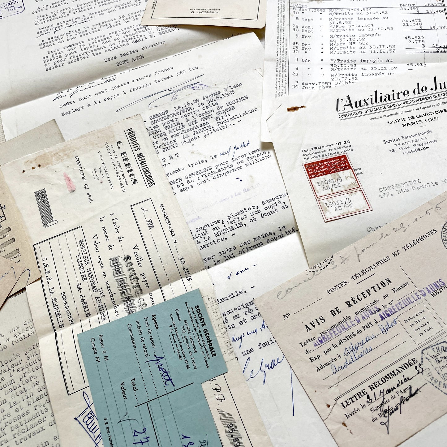 1950s - Vintage Ephemera Lot – French Letters, Invoices & Legal Documents from Notary Archive