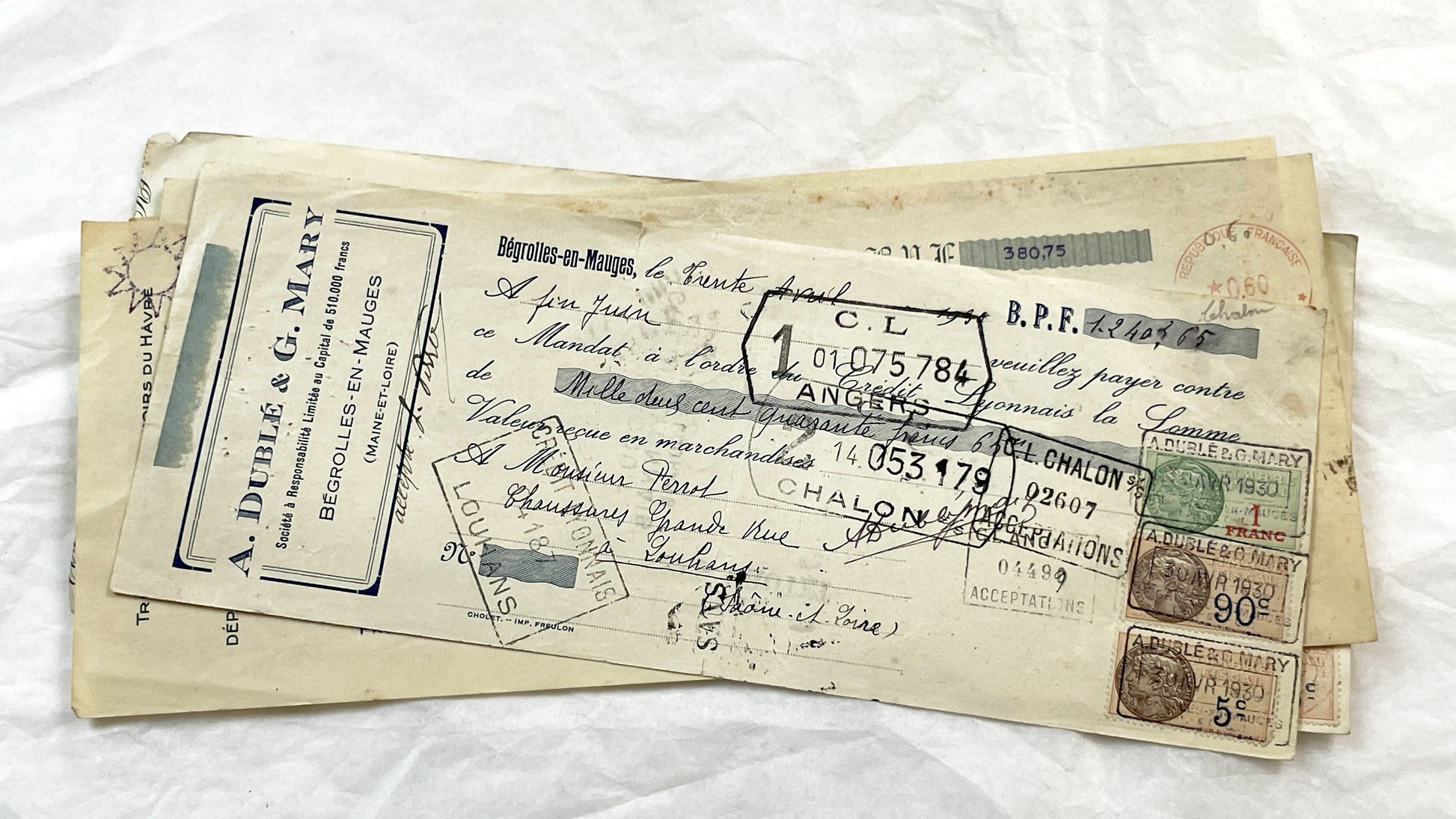 1930s - Lot of 6 Vintage French Bills of Exchange – Handwritten Commercial Documents with Stamps