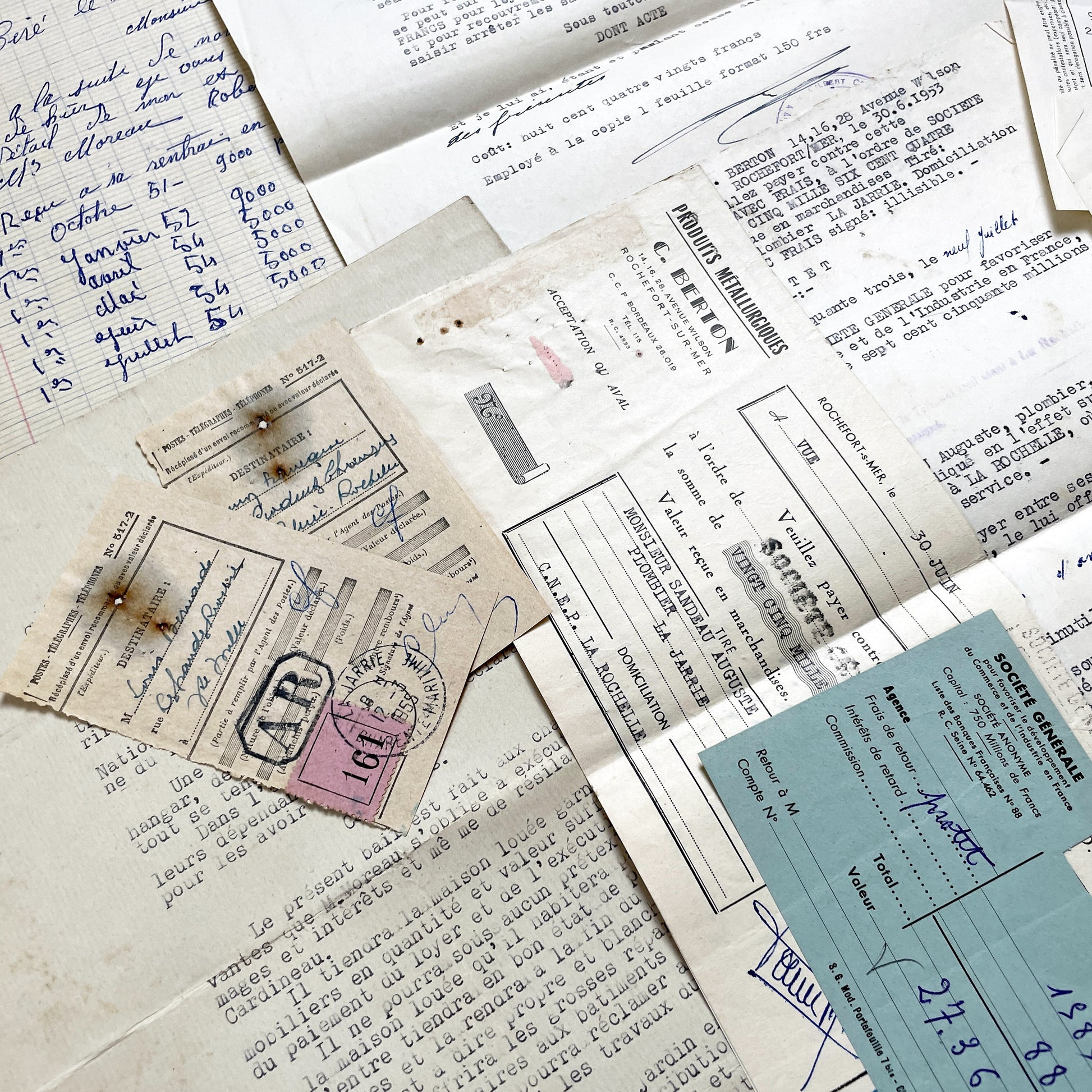 1950s - Vintage Ephemera Lot – French Letters, Invoices & Legal Documents from Notary Archive