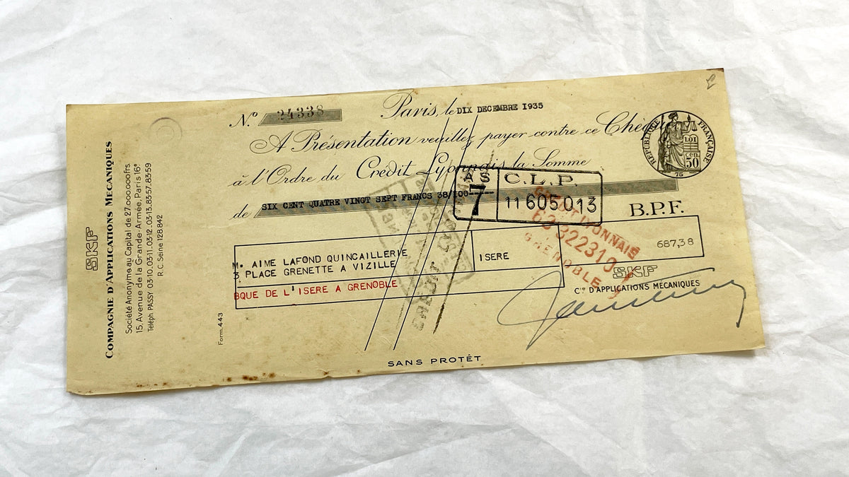 1930s - Lot of 6 Vintage French Bills of Exchange – Handwritten Commercial Documents with Stamps