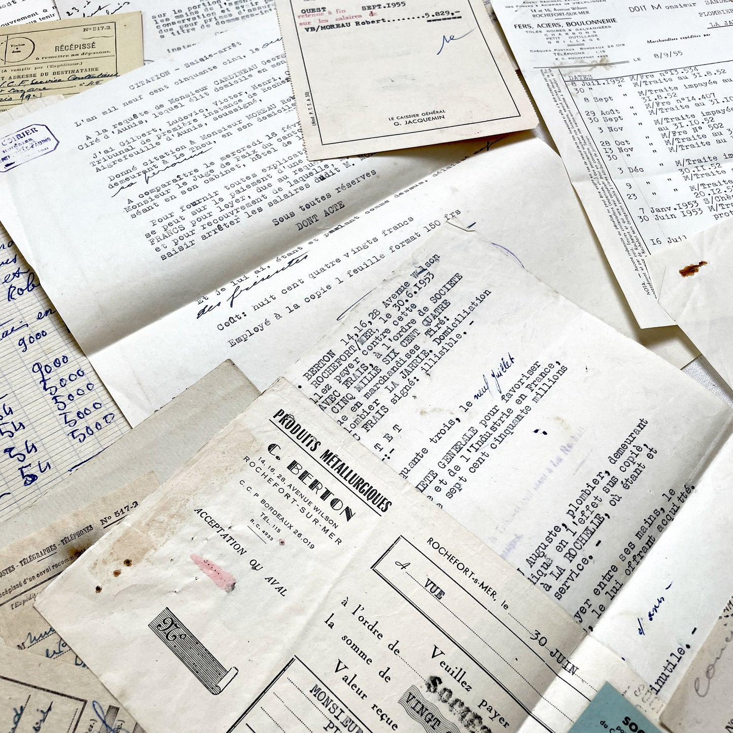 1950s - Vintage Ephemera Lot – French Letters, Invoices & Legal Documents from Notary Archive