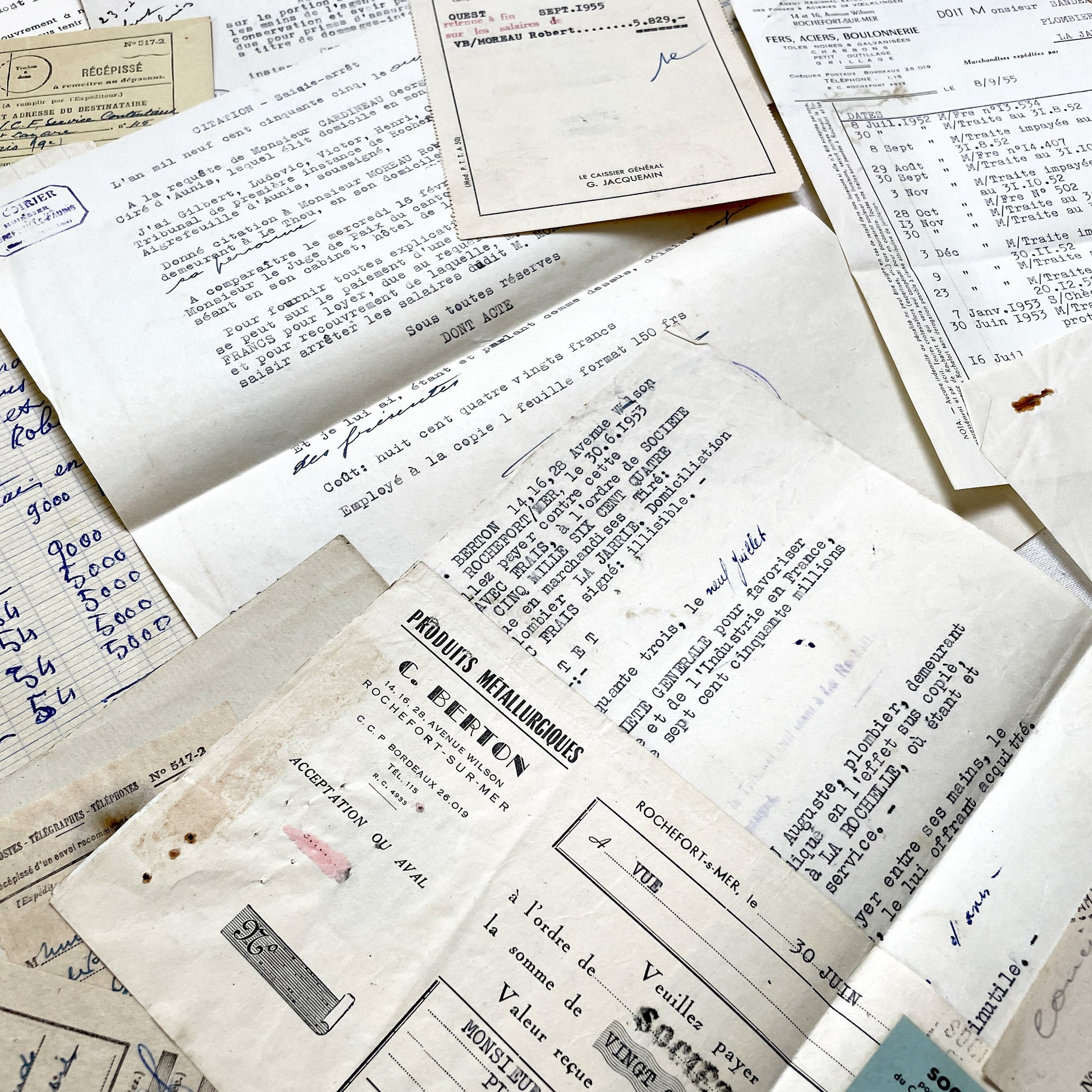 1950s - Vintage Ephemera Lot – French Letters, Invoices & Legal Documents from Notary Archive